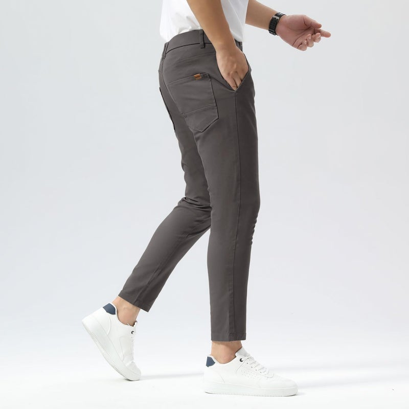 Plaid&Plain Men's Slim Fit Khaki Pants Stretch Cropped Chino Skinny Pants 130201 Grey 27 - Image 4
